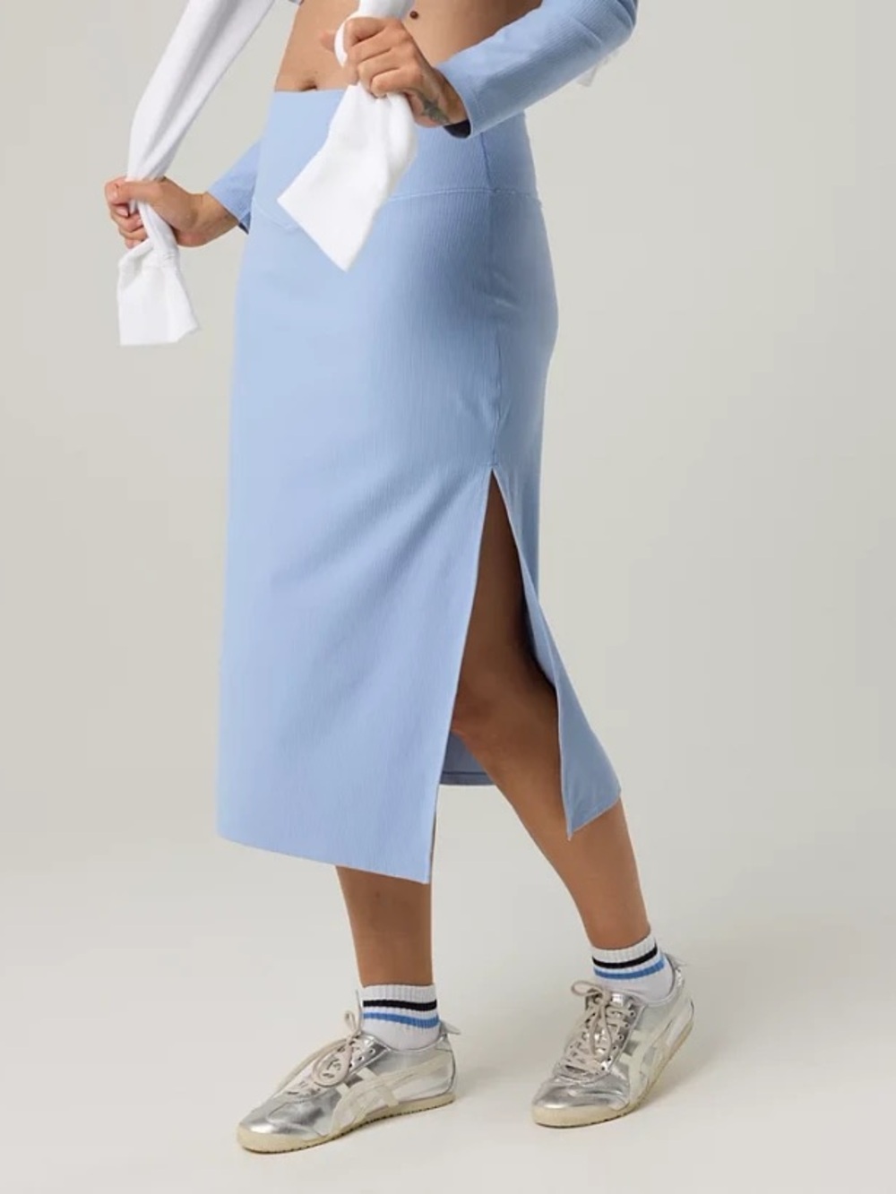 OFFLINE By Aerie Real Me XTRA Ribbed Midi Skirt in light blue size xs NWT